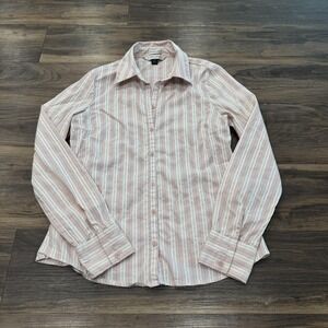 Old Navy Shirt Womens Small Pink Striped Perfect Fit Stretch Button Up Top
